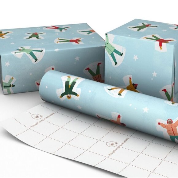 Hallmark Wrapping Paper Christmas Snow Angels Lt Blue 22.5 sq ft Roll Holiday - Picture 3 of 5